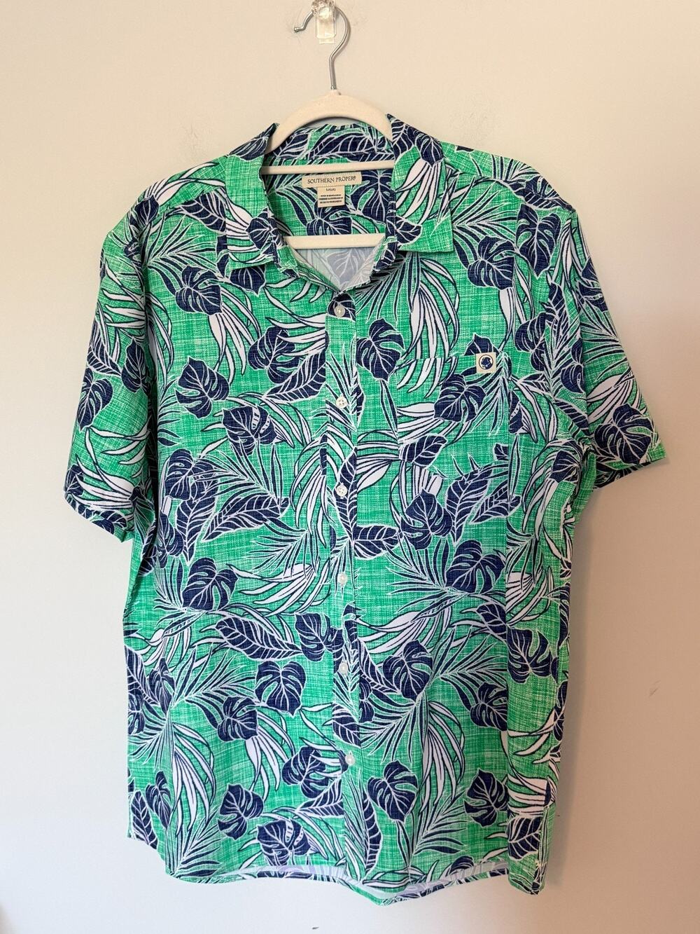 Southern Proper Mens Button Up Shirt Size L Green Blue Tropical Floral Preppy
